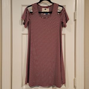 Cupio Burgundy White Striped Cold Shoulder Sundress S